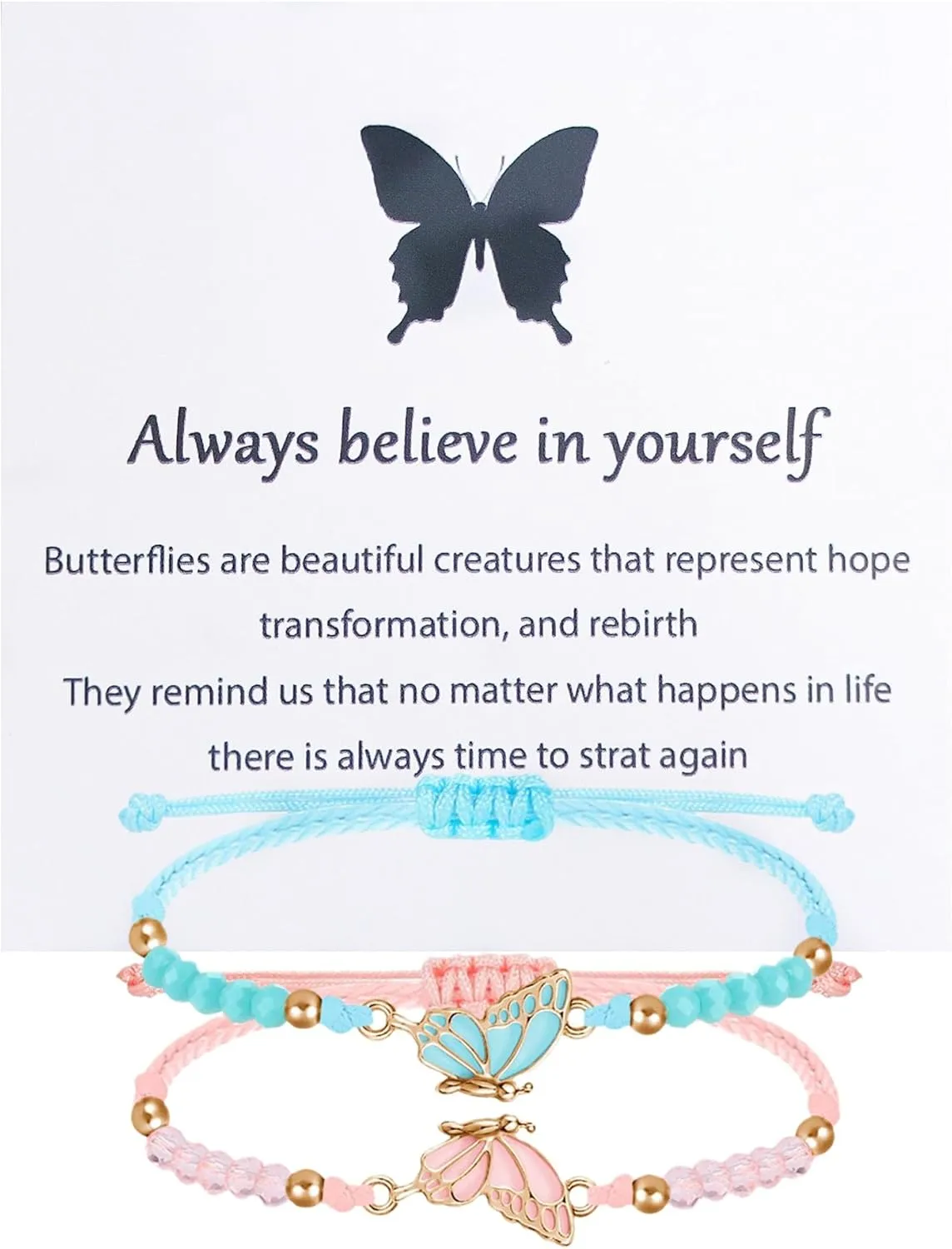 Best Friends Friendship Matching Butterfly Flower Pearl Pendants Bracelets for 2 Girls Women BFF Long Distance Matching Butterfly Pendants Bracelets Gifts for Women Birthday Gifts