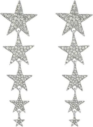 Big Long Crystal Star Tassel Drop Dangle Earrings Rhinestone Geometric Five-Pointed for Women Wedding Lightweight Sparkle Party Jewelry