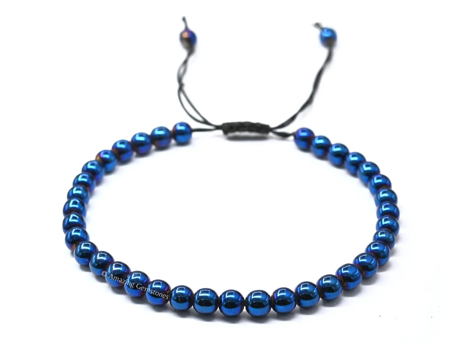 Blue Hematite Anklet Ankle Bracelets for Women - Waterproof Beaded Healing Crystal Anklets, Plus Size Chakra Gemstone Bead Anklet (Stretchy Adjustable - Plain)