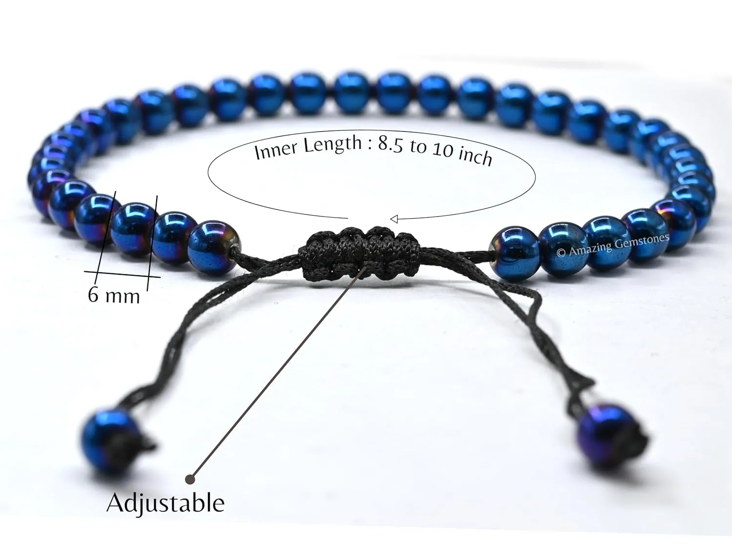Blue Hematite Anklet Ankle Bracelets for Women - Waterproof Beaded Healing Crystal Anklets, Plus Size Chakra Gemstone Bead Anklet (Stretchy Adjustable - Plain)