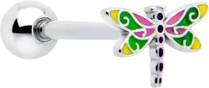 Body Candy 14G Tongue Ring - 316L Stainless Steel Dragonfly Straight Barbell Tongue Piercing Jewelry for Women Men