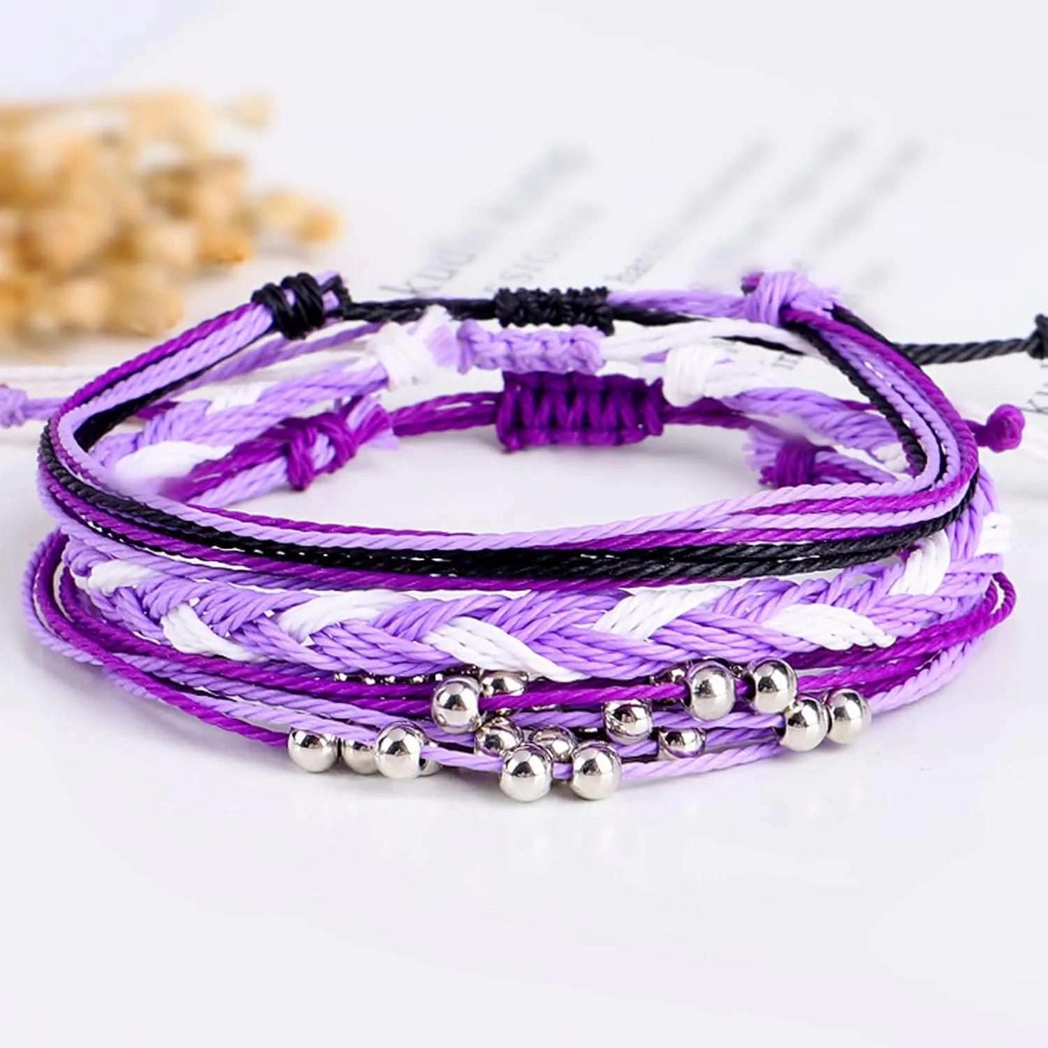 Bohemian Friendship Bracelet Set Beach Waterproof String Ocean Surfer Beaded Jewelry Adjustable Braided Rope String Cactus Bracelets Boho Stretch Handmade Woven Bracelets for Teen