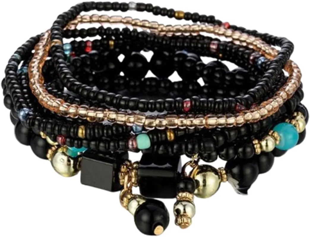 Bohemian Stackable Bead Bracelets Handmade Strand Stretch Bracelets Adjustable Boho Charms Bangles Strand Jewelry for Women