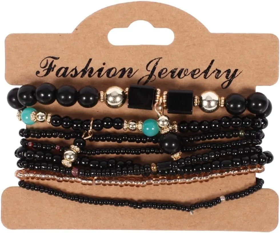 Bohemian Stackable Bead Bracelets Handmade Strand Stretch Bracelets Adjustable Boho Charms Bangles Strand Jewelry for Women