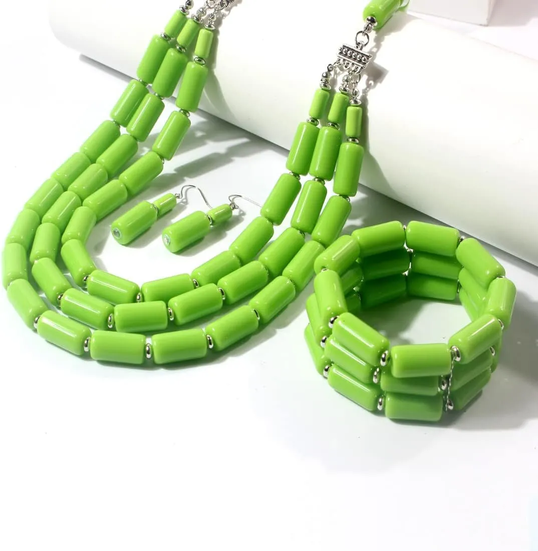 Bohemian style multilayer beaded Necklace   Earrings   Bracelet set for Women's and girls gifts