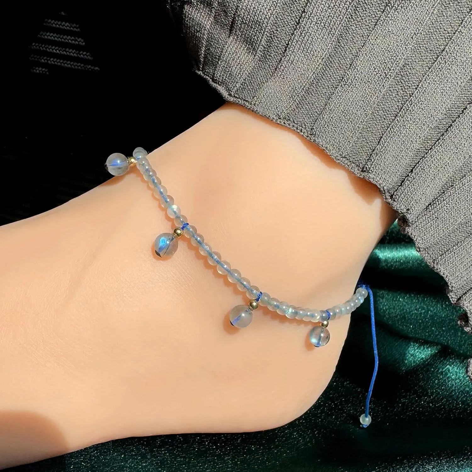 Boho Crystals and Stones Beaded Anklet Yoga Meditation Handmade Foot Jewelry Anklets for Women Summer Beach
