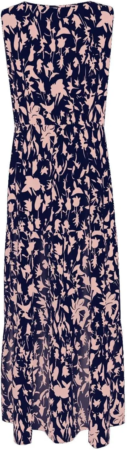 Boho Dresses for Women 2025 Summer Casual Flowy Floral Sleeveless Wrap Empire Waist Pleated Beach A Line Maxi Dresses
