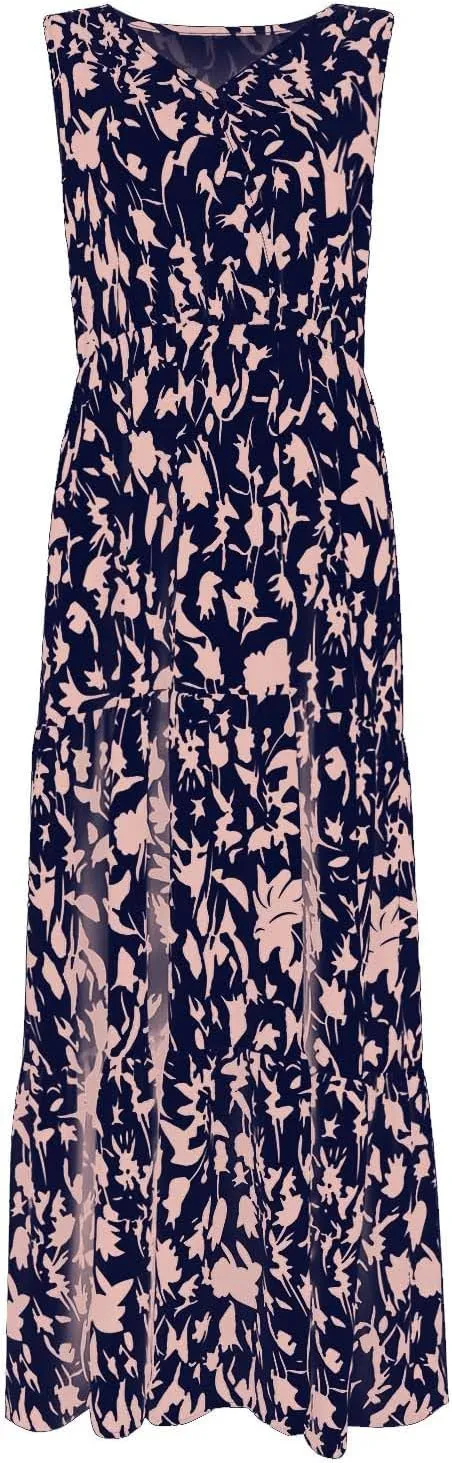 Boho Dresses for Women 2025 Summer Casual Flowy Floral Sleeveless Wrap Empire Waist Pleated Beach A Line Maxi Dresses