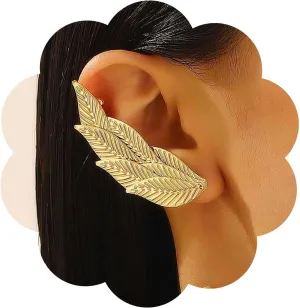 Boho Leaf Ear Climber Cuff Earrings Gold Leaf Earrings Leaves Ear Wrap Earrings Leaf Ear Crawler Earrings Leaves Ear Cuff Earrings No Piercing Earrings Jewelry for WomenGold Left)