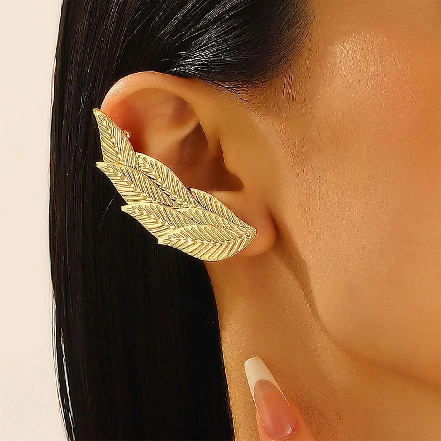 Boho Leaf Ear Climber Cuff Earrings Gold Leaf Earrings Leaves Ear Wrap Earrings Leaf Ear Crawler Earrings Leaves Ear Cuff Earrings No Piercing Earrings Jewelry for WomenGold Left)