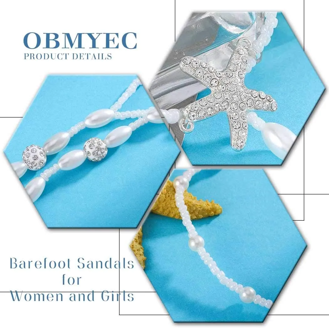 Boho Pearl Barefoot Sandals Beaded Anklets Bracelet Starfish Wedding Foot Chain jewelry 2pcs for Women and Girls