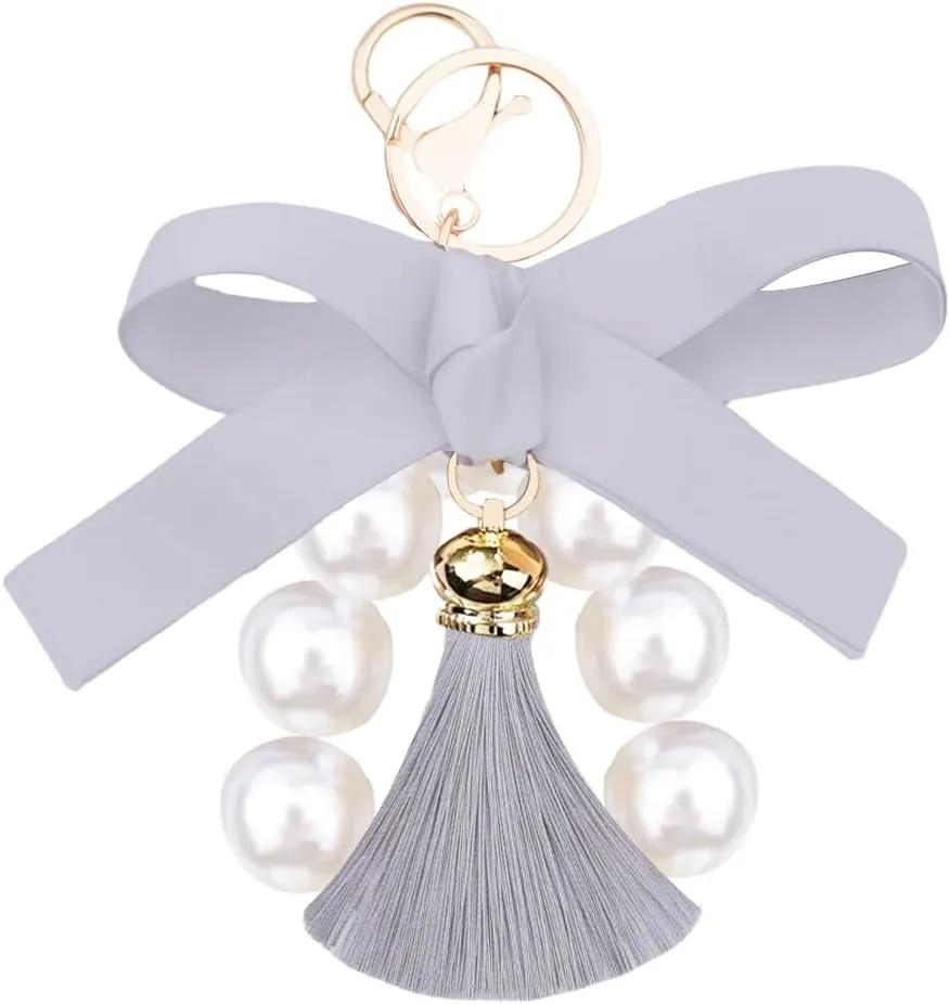 Bow Pearl Tassel Keychain for Bag Purses Charms for Wallet Handbag Bead Tassel Keychains for Shoulder Bag Backpack