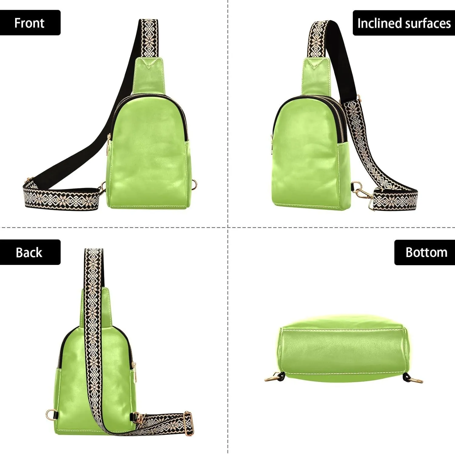 Bright Green Sling Bag for Women Men Fanny Packs Small Crossbody Bags for Women Leather Belt Bag Fashion Waist Packs Waterproof Chest Bag for Sport Hiking Travel Running