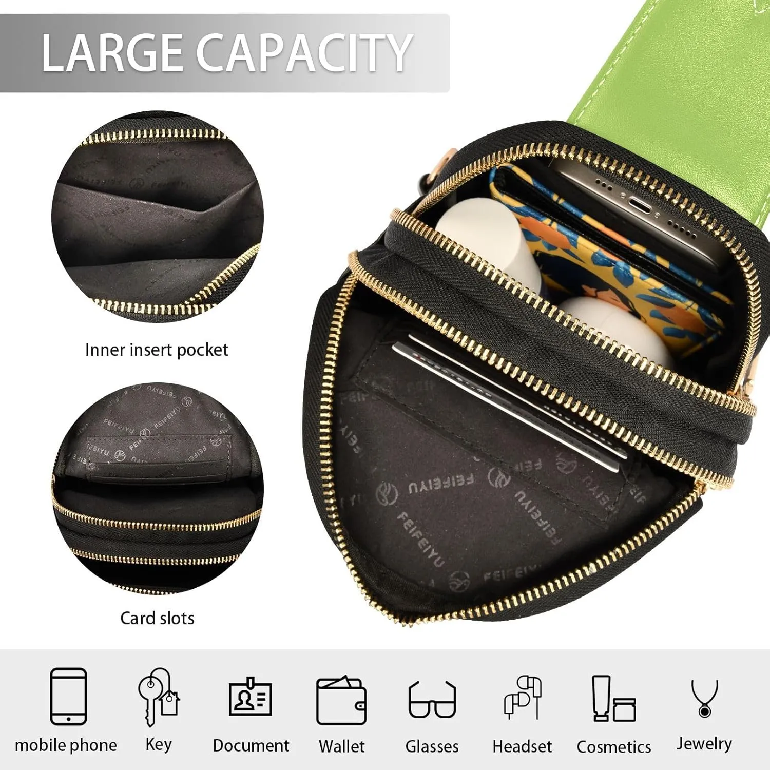 Bright Green Sling Bag for Women Men Fanny Packs Small Crossbody Bags for Women Leather Belt Bag Fashion Waist Packs Waterproof Chest Bag for Sport Hiking Travel Running