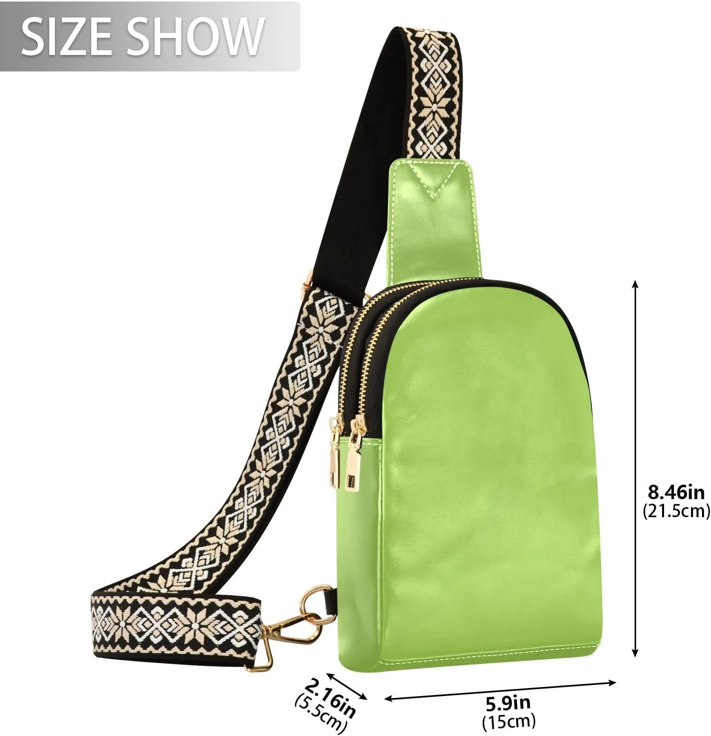 Bright Green Sling Bag for Women Men Fanny Packs Small Crossbody Bags for Women Leather Belt Bag Fashion Waist Packs Waterproof Chest Bag for Sport Hiking Travel Running