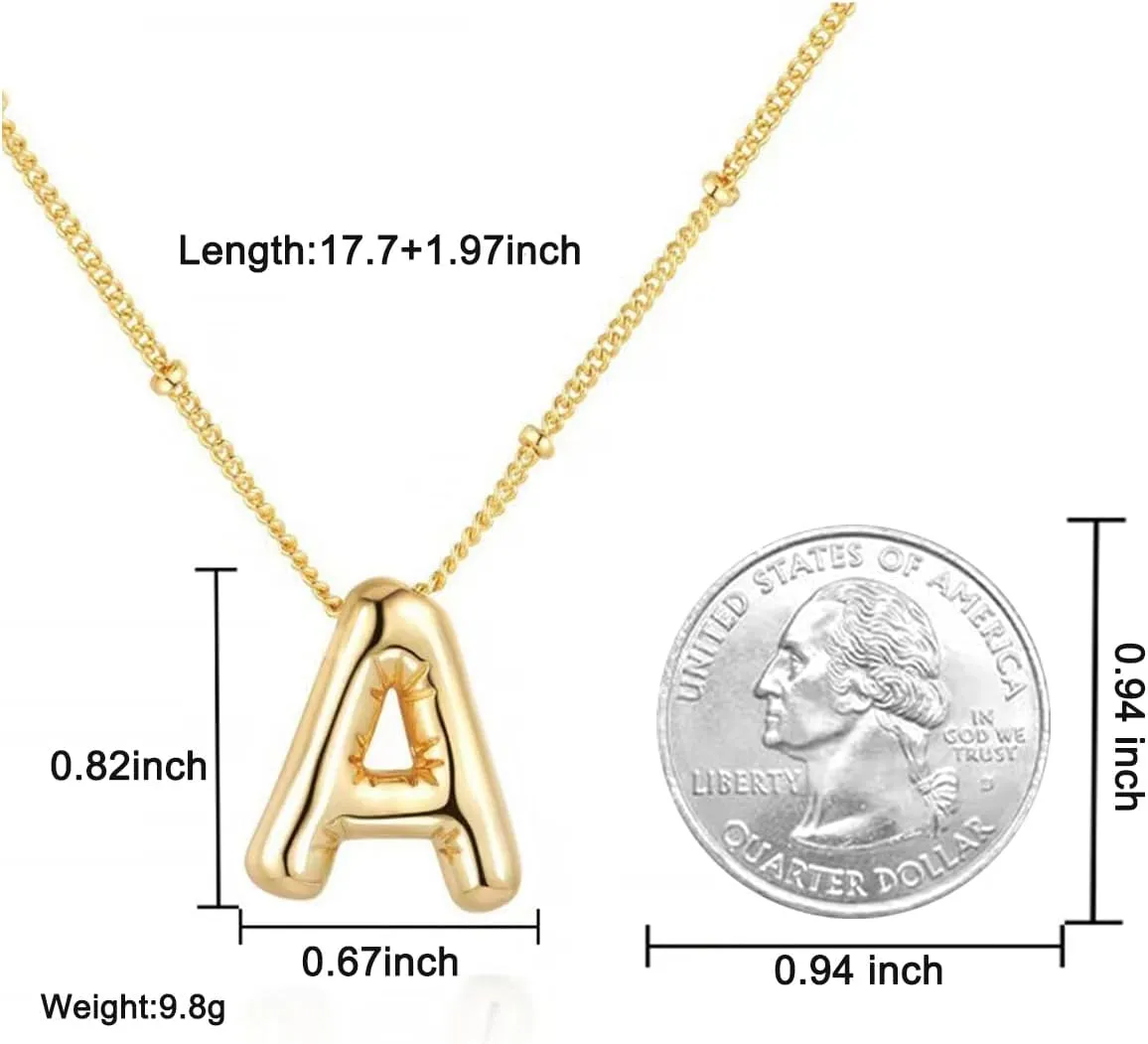 Bubble Letter Necklace for Women, 14k Gold Plated Initial Letter Pendant Necklace Personalized Jewelry A - Z 26 letters