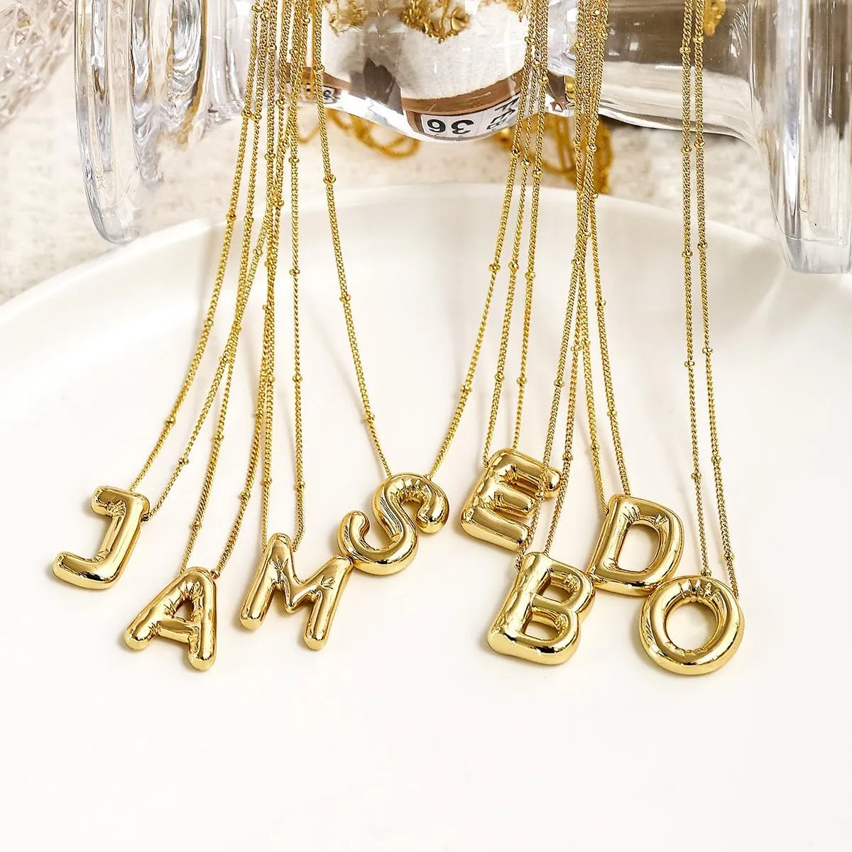 Bubble Letter Necklace for Women, 14k Gold Plated Initial Letter Pendant Necklace Personalized Jewelry A - Z 26 letters