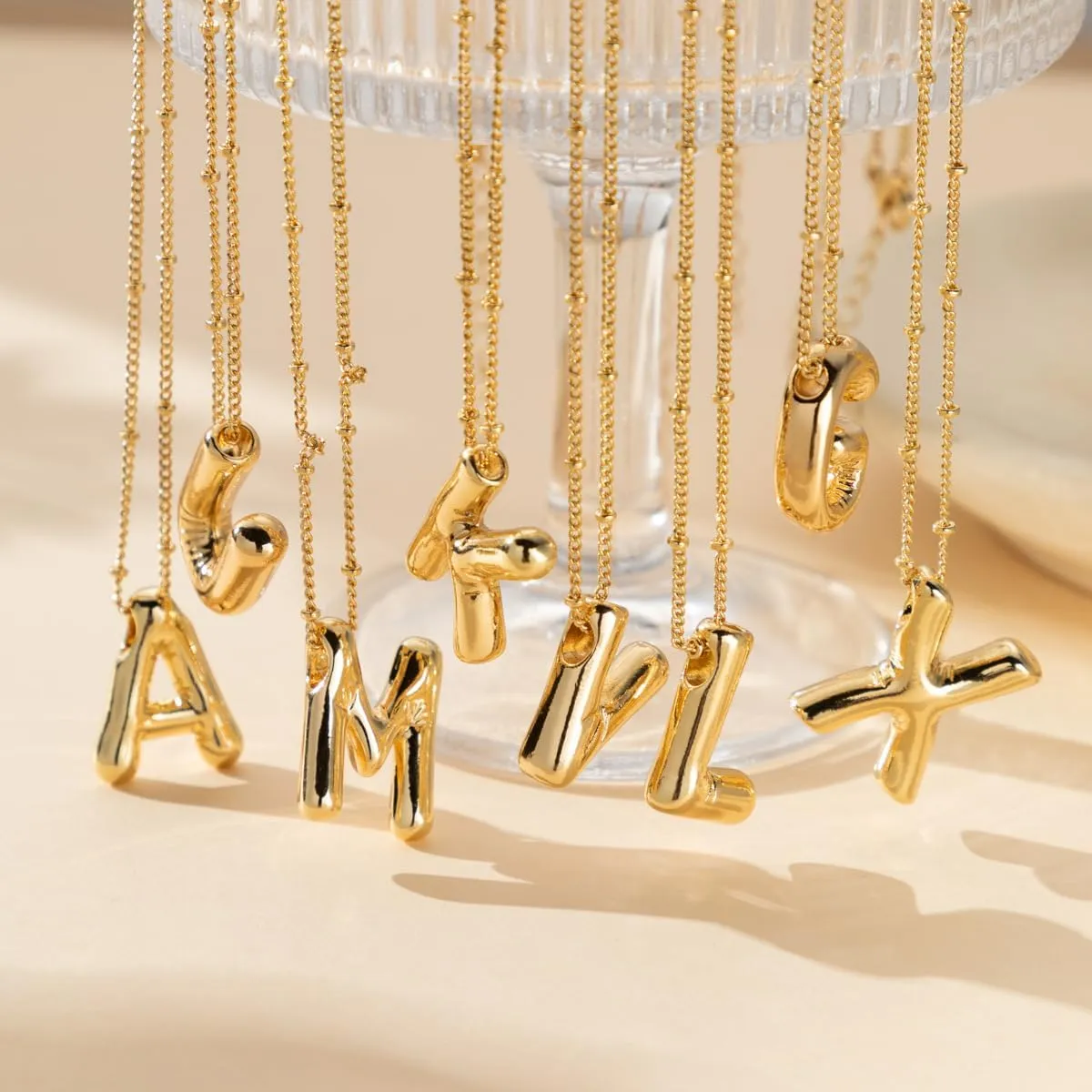 Bubble Letter Necklace for Women, 14k Gold Plated Initial Letter Pendant Necklace Personalized Jewelry A - Z 26 letters