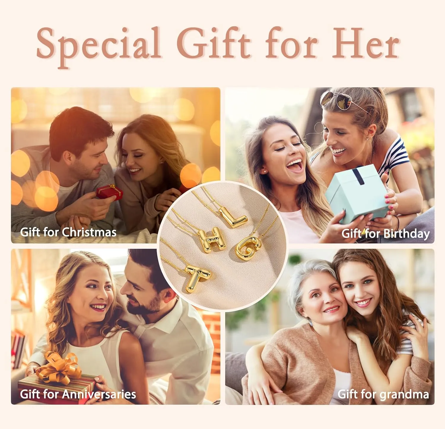 Bubble Letter Necklace for Women, 14k Gold Plated Initial Letter Pendant Necklace Personalized Jewelry A - Z 26 letters
