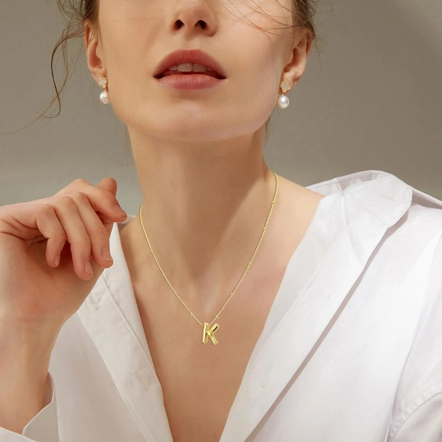 Bubble Letter Necklace for Women, 14k Gold Plated Initial Letter Pendant Necklace Personalized Jewelry A - Z 26 letters