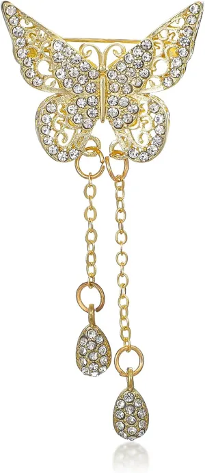 Butterfly Brooch, 1Pcs Women Hollow Out Butterfly Brooch Pin with Pendant Gold Butterfly Lapel Pin Rhinestone Brooches for Women girls Coats Jackets Sweaters Accessories