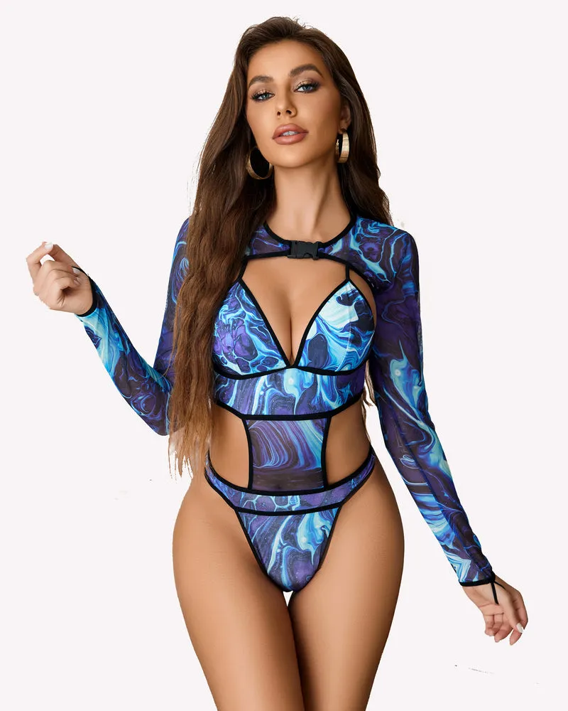 Butterfly Rave Outfits Bodysuit Crop Top Set