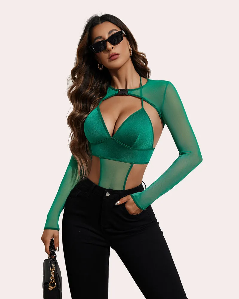 Butterfly Rave Outfits Bodysuit Crop Top Set