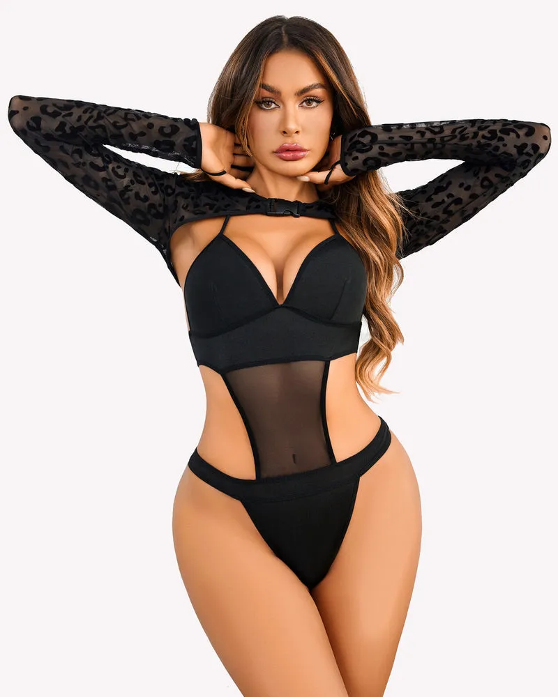 Butterfly Rave Outfits Bodysuit Crop Top Set