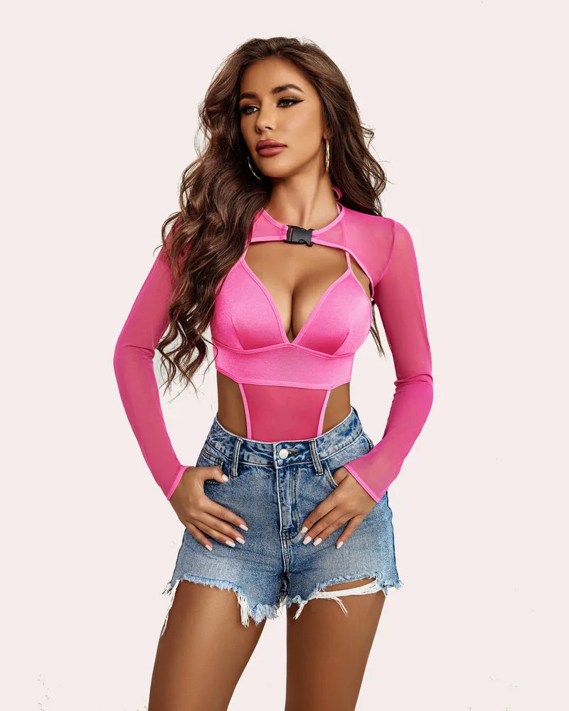 Butterfly Rave Outfits Bodysuit Crop Top Set
