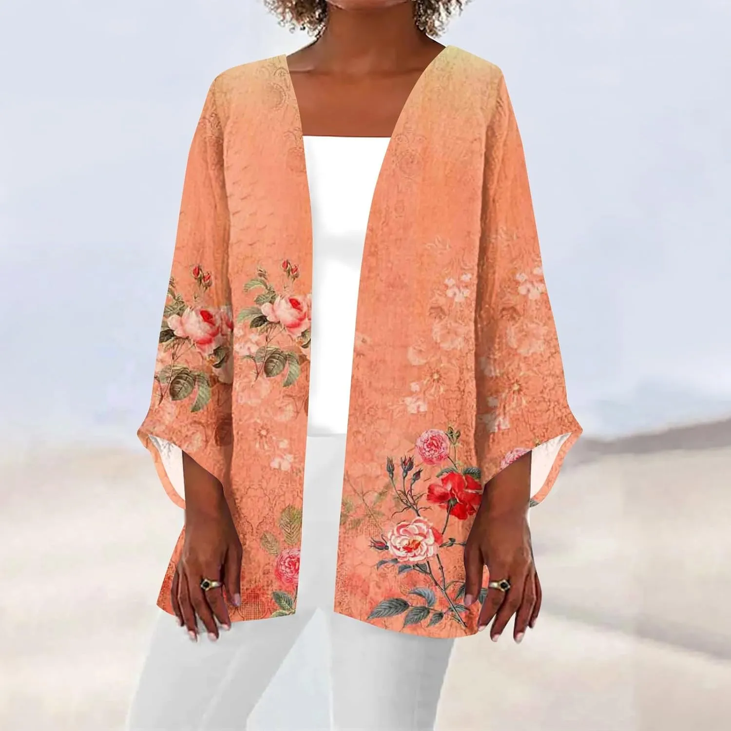 Cardigan Sweaters for Women Long Sleeve Sweaters Fashion Floral Print Dusters Kimono Cardigan Thin Workout Jacket