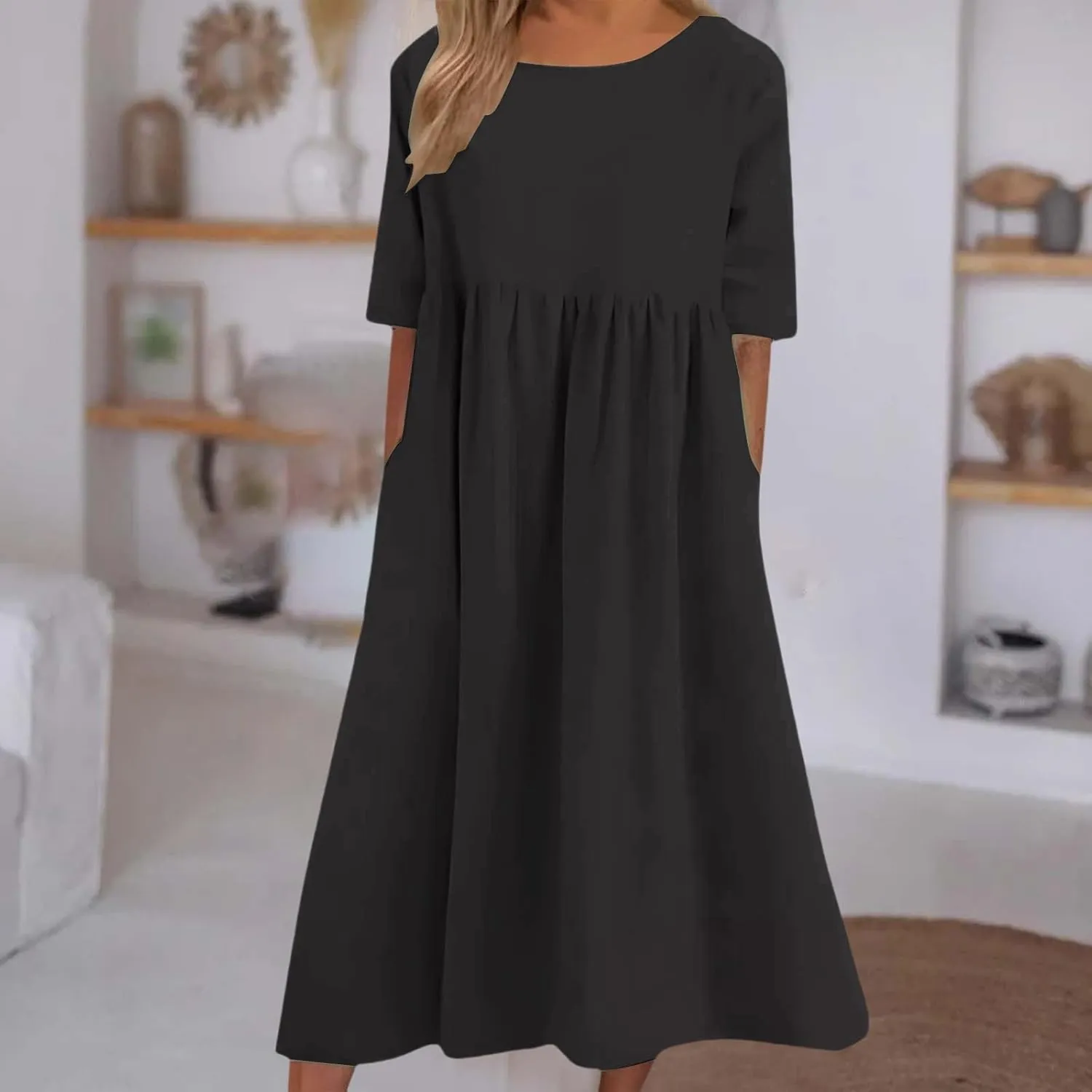 Casual Summer Dresses for Women 2025,Women's Plus Size Dress Oversized Boho Summer Crewneck Beach Dresses with Pockets