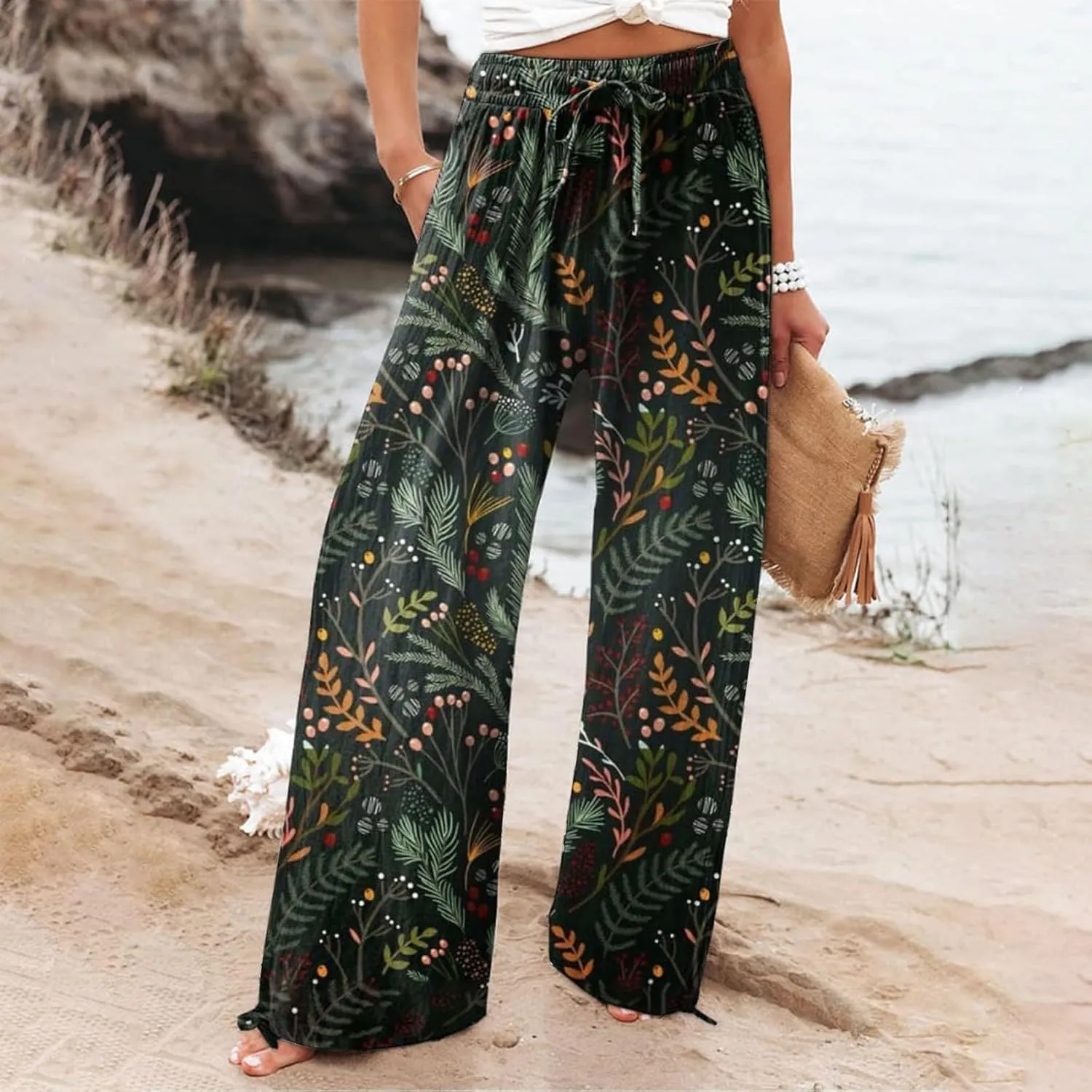 Casuals Long Business Pants with Pockets Womens Cotton Casual Loose Pants Comfy Work Pants with Pockets Elastic High