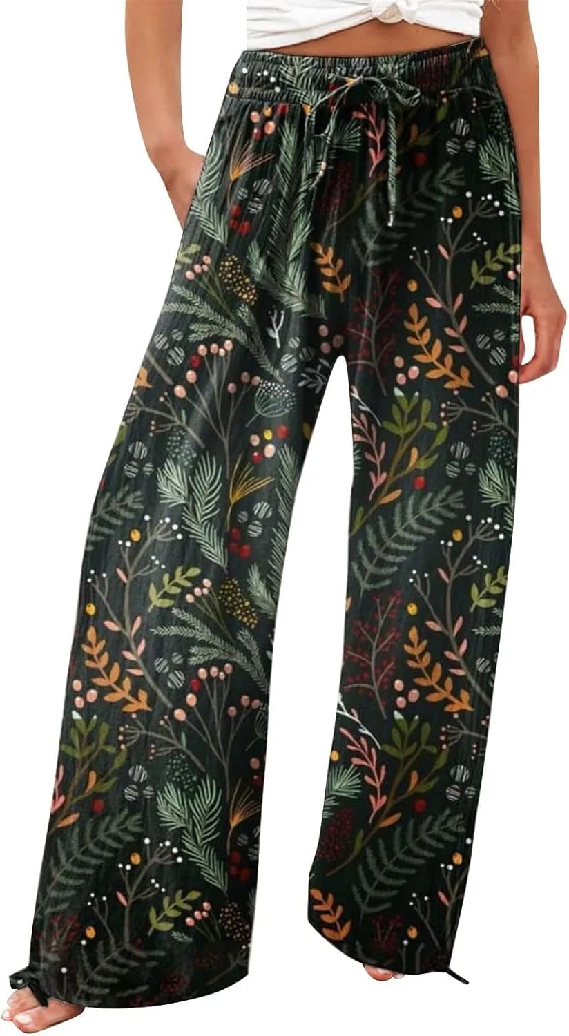 Casuals Long Business Pants with Pockets Womens Cotton Casual Loose Pants Comfy Work Pants with Pockets Elastic High