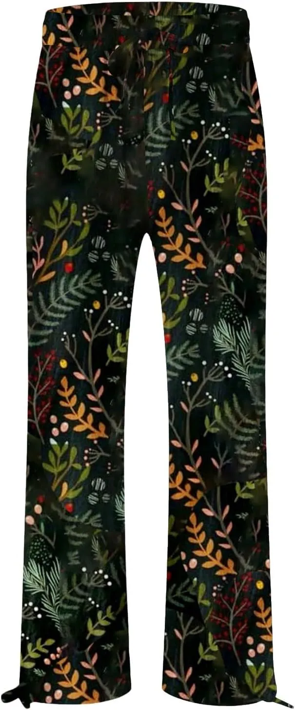 Casuals Long Business Pants with Pockets Womens Cotton Casual Loose Pants Comfy Work Pants with Pockets Elastic High