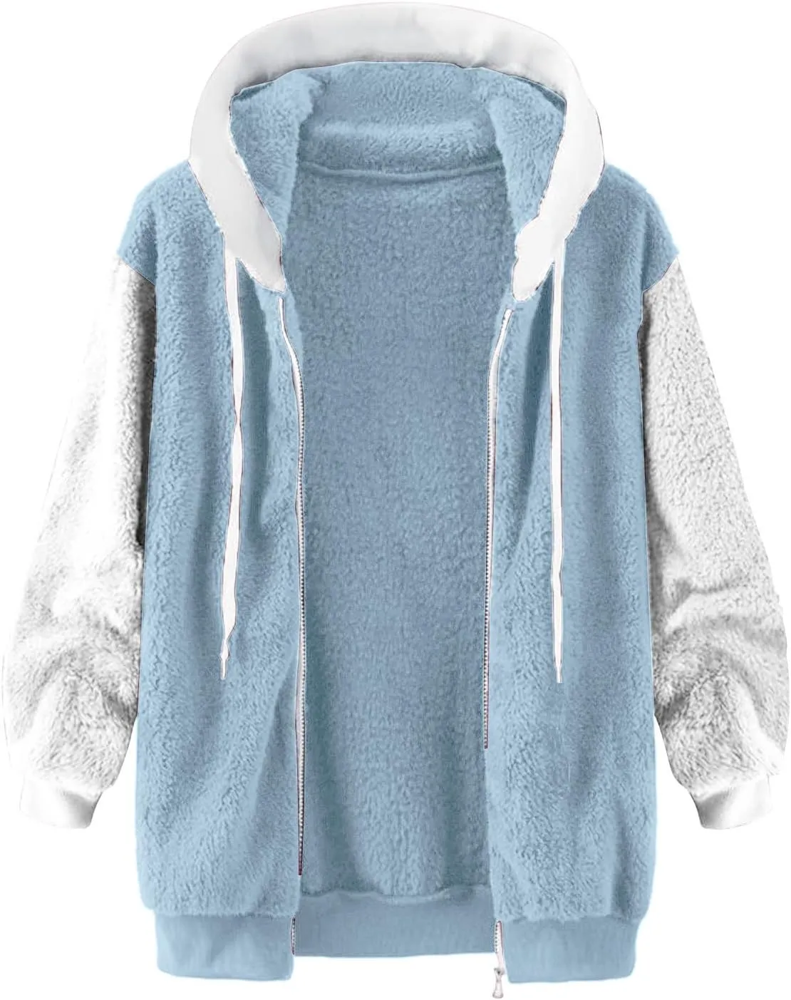 Ceboyel Women Color Block Fleece Jacket Sherpa Teddy Jackets Coat Fleece Fuzzy Cardigans Trendy Warm Winter Clothes 2023