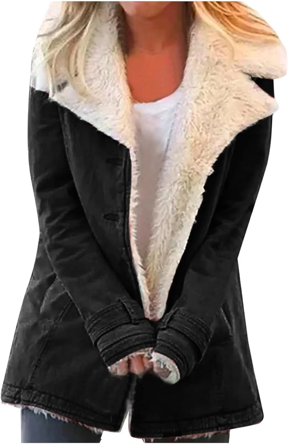 Ceboyel Womens Fleece Winter Jacket Fuzzy Sherpa Lined Coats Stand Collar Open Front Cardigan Trendy Warm Outerwear 2023