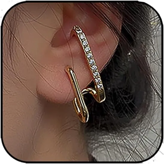 Chain Earrings for Women Double Hoop Link Drop Dangle Earrings Gold Huggie Hoop Earrings Paperclip Stud Earrings for Prom Jewellery Present