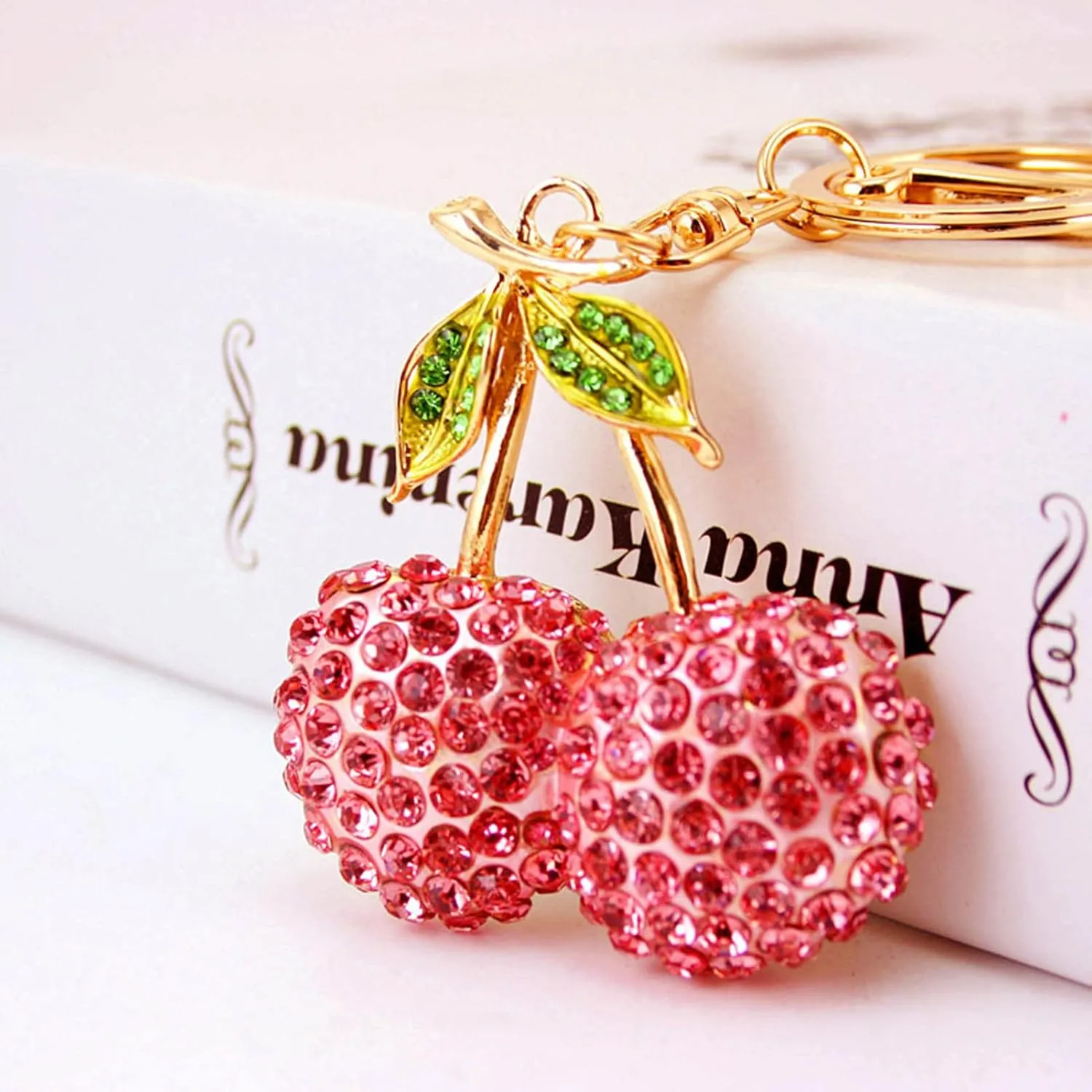 Cherry Keychain Pendants, Rhinestones Key Ring Cute Fashion Hanging Pendants Car Rhinestones Pendant for Decor