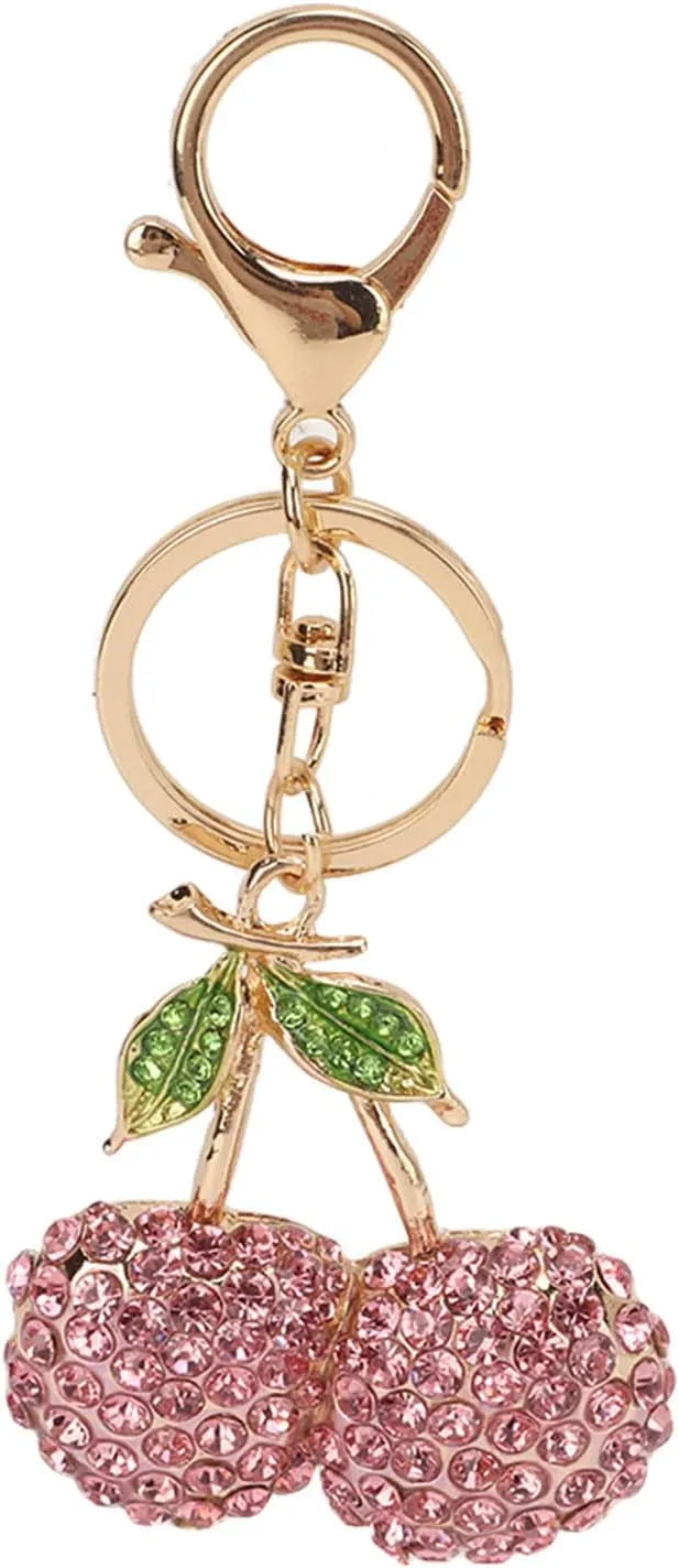 Cherry Keychain Pendants, Rhinestones Key Ring Cute Fashion Hanging Pendants Car Rhinestones Pendant for Decor