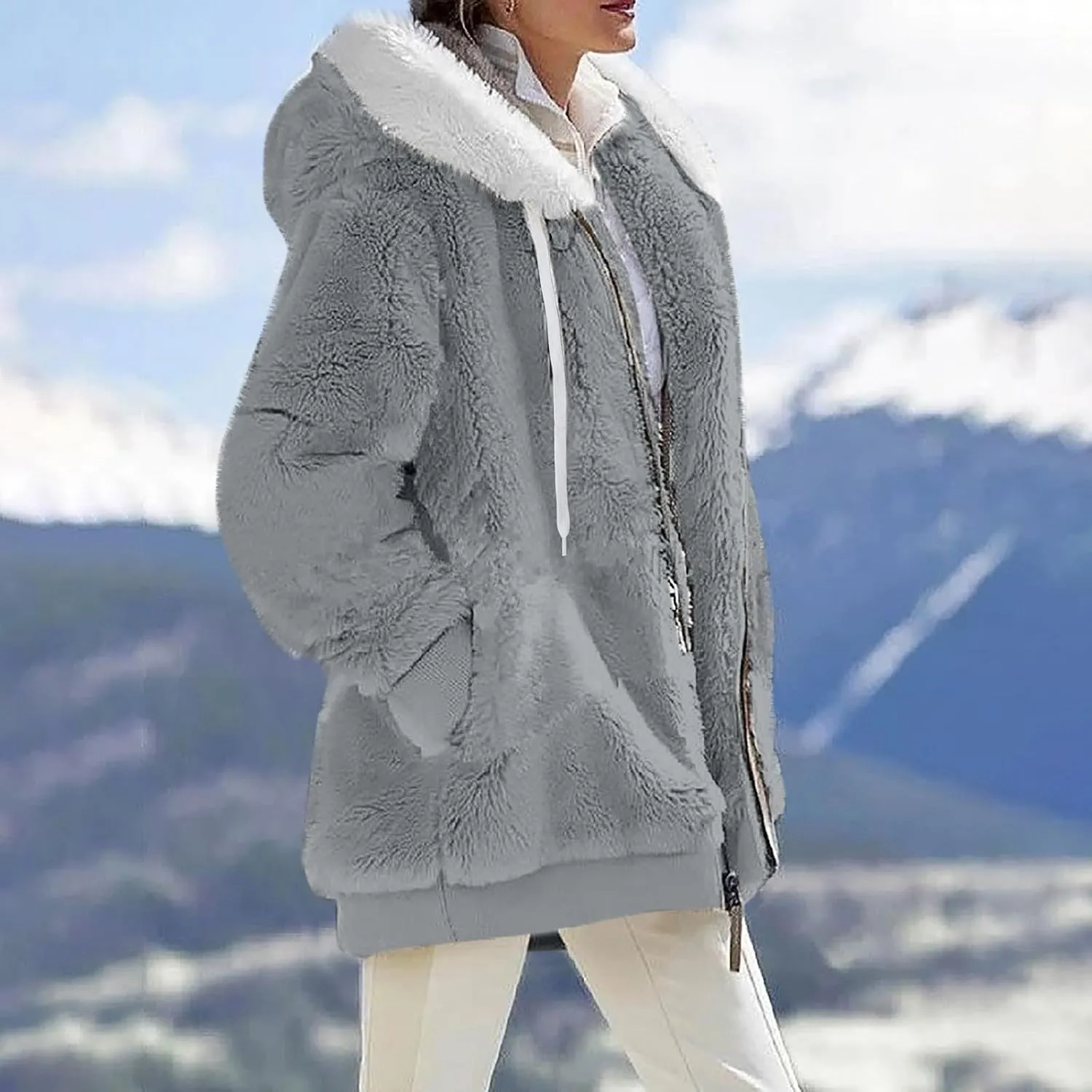 ChicCrate Winter Coats for Women Warm Fleece Sherpa Jacket Oversized Fuzzy Hoodie Long Sleeve Shirts Casual Tops with Pockets