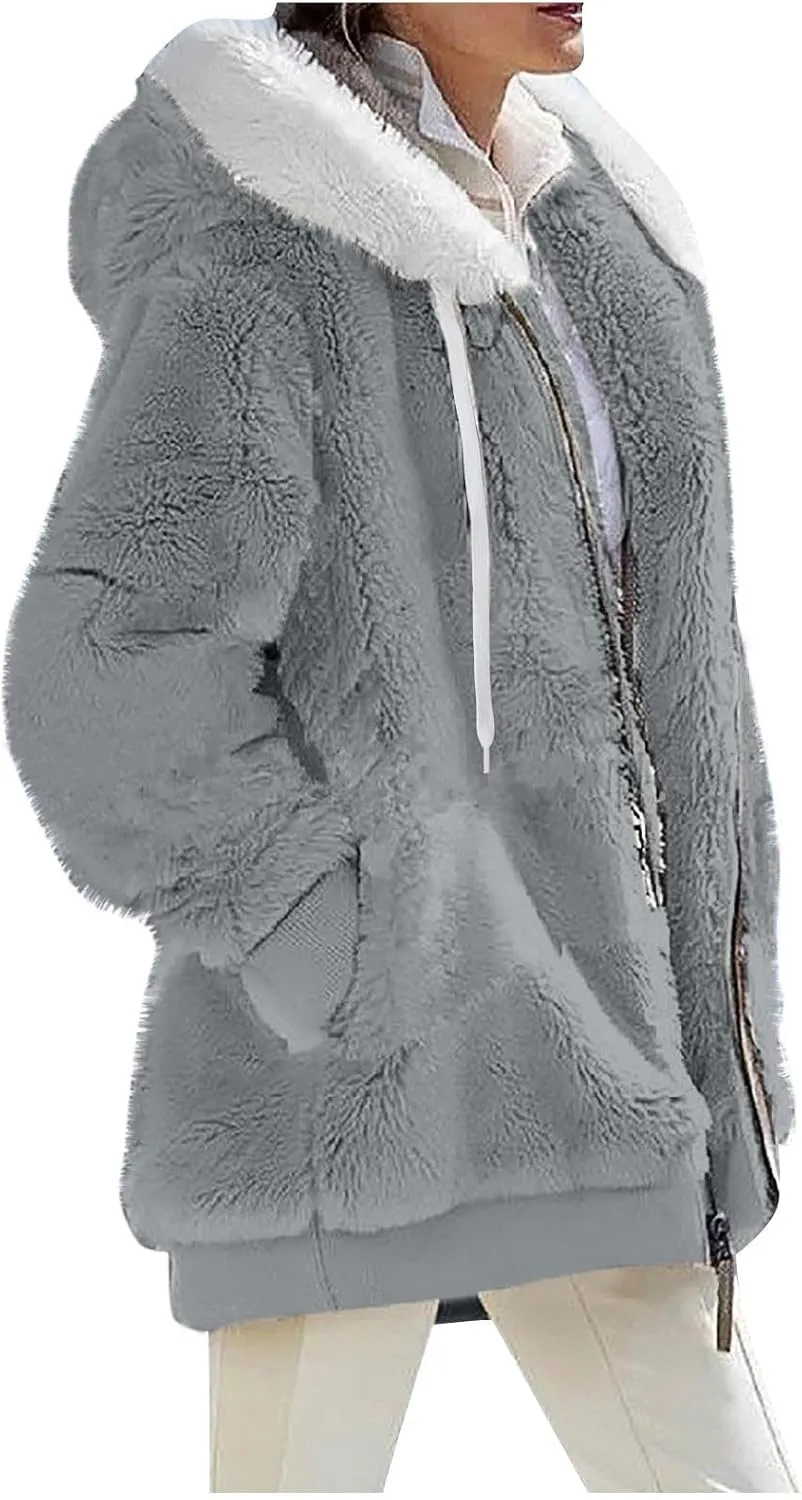 ChicCrate Winter Coats for Women Warm Fleece Sherpa Jacket Oversized Fuzzy Hoodie Long Sleeve Shirts Casual Tops with Pockets