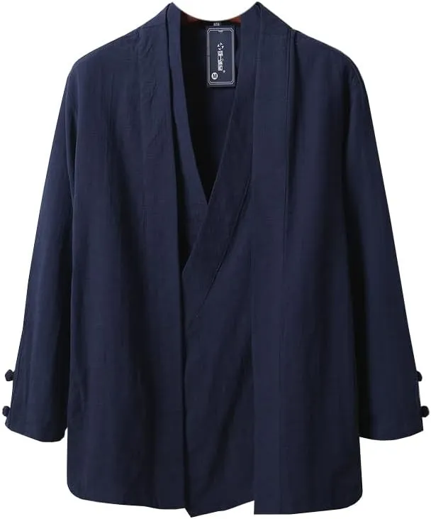 Chinese Style Men Linen Hanfu Cardigan Tops Zea Tea Kung Fu Shirts Japanese Kimono Jackets Coats Robe Oriental Clothing