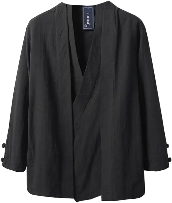 Chinese Style Men Linen Hanfu Cardigan Tops Zea Tea Kung Fu Shirts Japanese Kimono Jackets Coats Robe Oriental Clothing