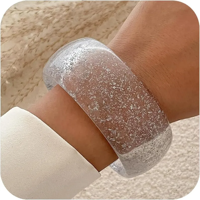Chunky Acrylic Cuff Bangle Bracelet for Women, Colorful Resin Acetate Wide Statement Jewelry, Irregular Geometric Stretch Wristband Bracelets for Parties
