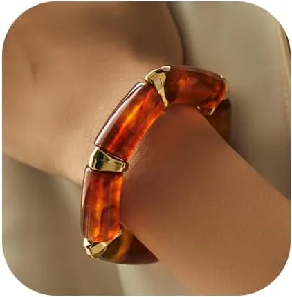 Chunky Gold Bracelets for Women Acrylic Wrap Bracelets Resin Gold Stretch Bangle Punk Jewelry