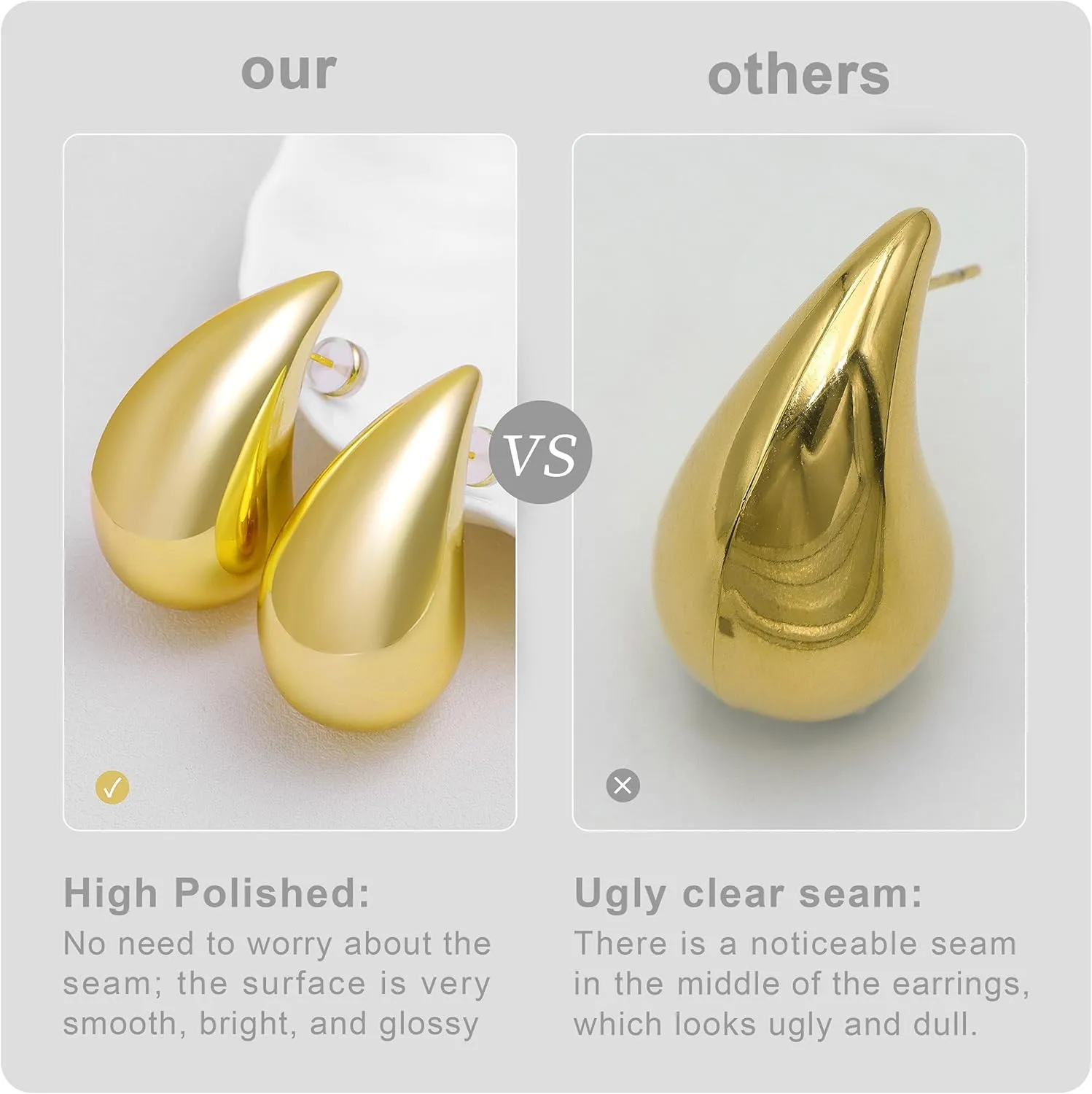 Chunky Gold Hoop Earrings for Women Lightweight Teardrop Dupes Earrings 925 Sterling Silver Post Large Drop Earrings Gold Plated Waterdrop Earrings Trendy Jewelry for Women