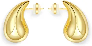 Chunky Gold Hoop Earrings for Women Lightweight Teardrop Dupes Earrings 925 Sterling Silver Post Large Drop Earrings Gold Plated Waterdrop Earrings Trendy Jewelry for Women