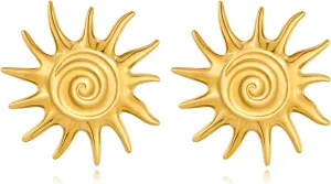 Chunky Gold Stud Earrings for Women Trendy Sun Earrings Hypoallergenic Earrings Fashion Jewelry