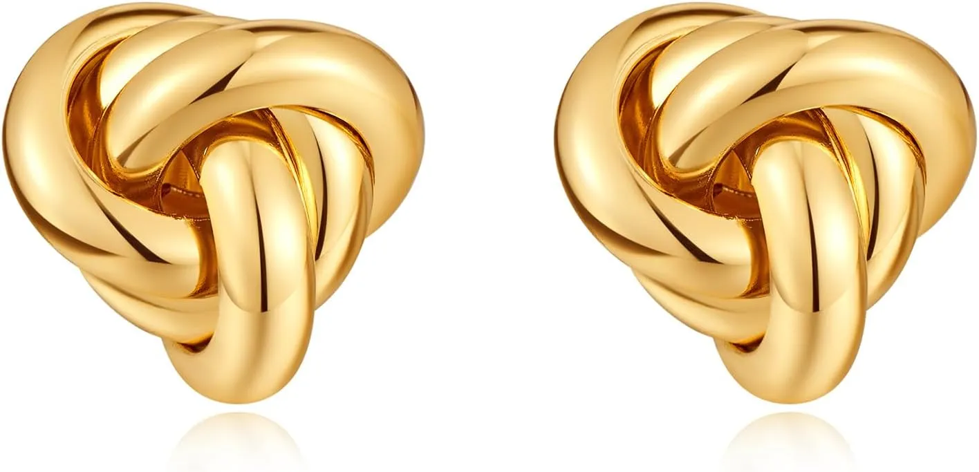Chunky Gold/Silver Earrings Large Knot Earrings Love Knot Stud Earrings Geometric Dangle Drop Earrings for Women
