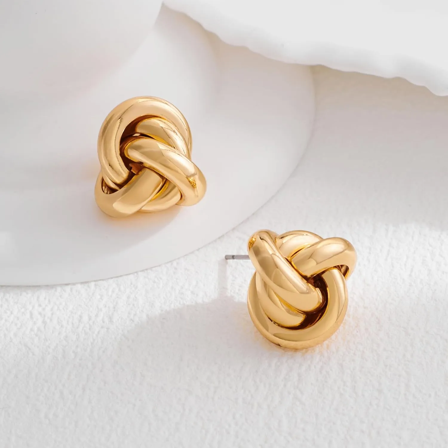 Chunky Gold/Silver Earrings Large Knot Earrings Love Knot Stud Earrings Geometric Dangle Drop Earrings for Women